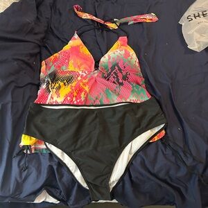 Multicolor Halter Bikini with Black Bottoms